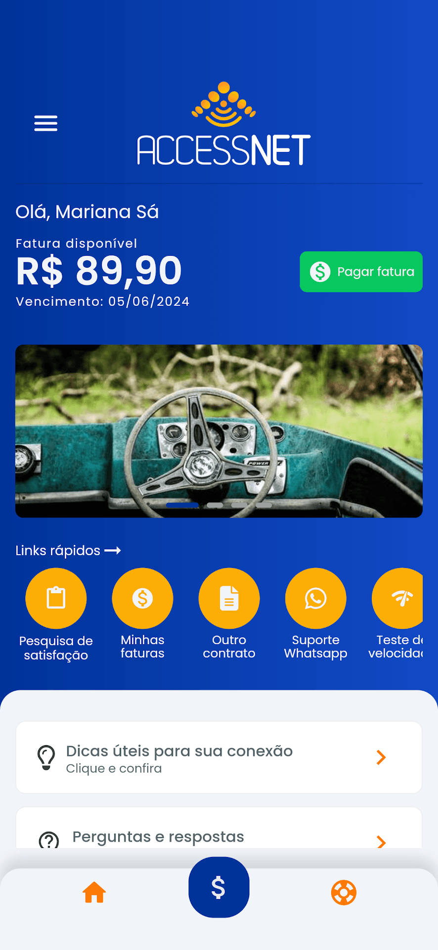 Tela principal do app AccessNet