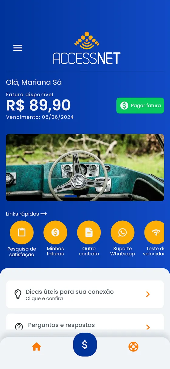 Tela principal do app AccessNet
